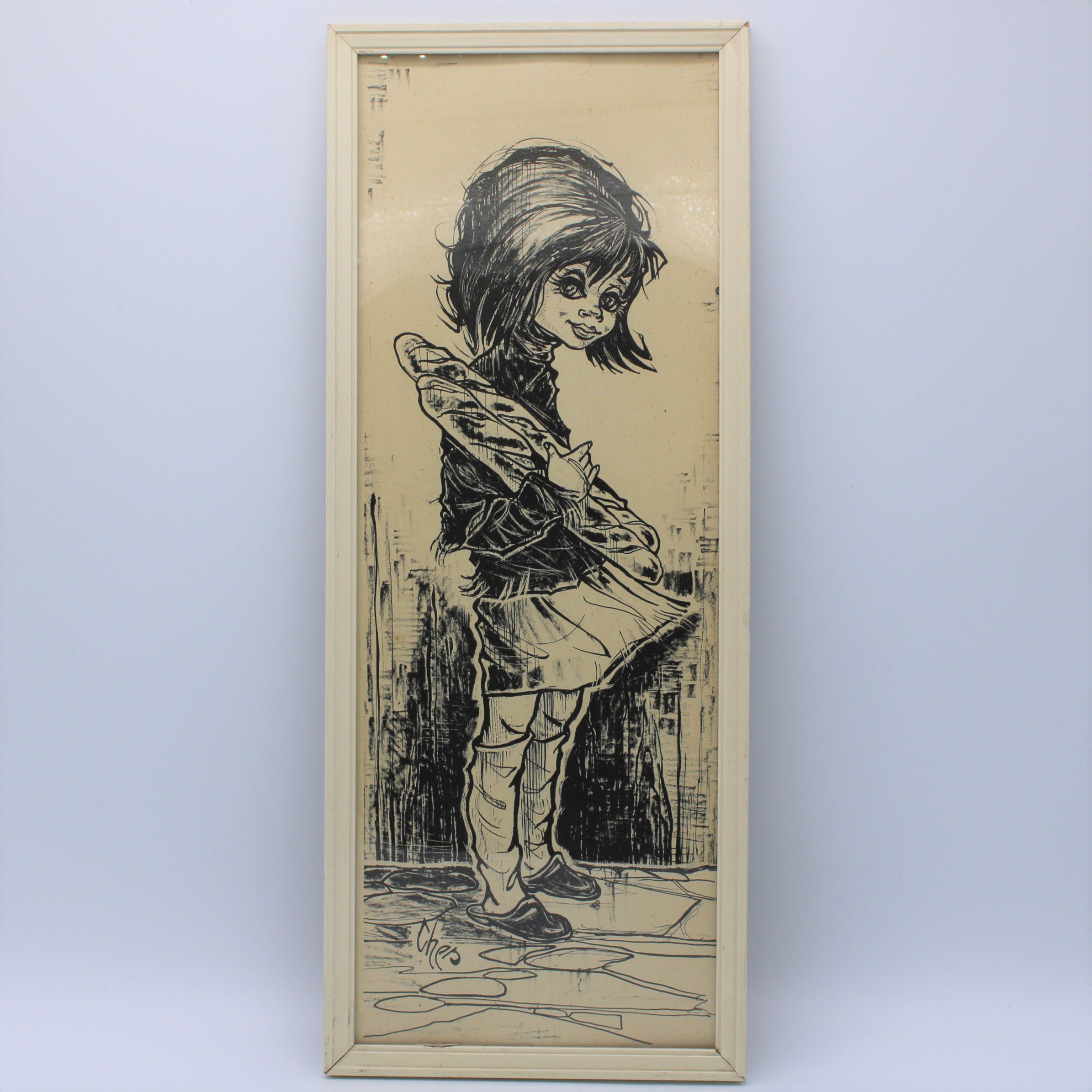 Vintage schilderijtje meisje in Parijs