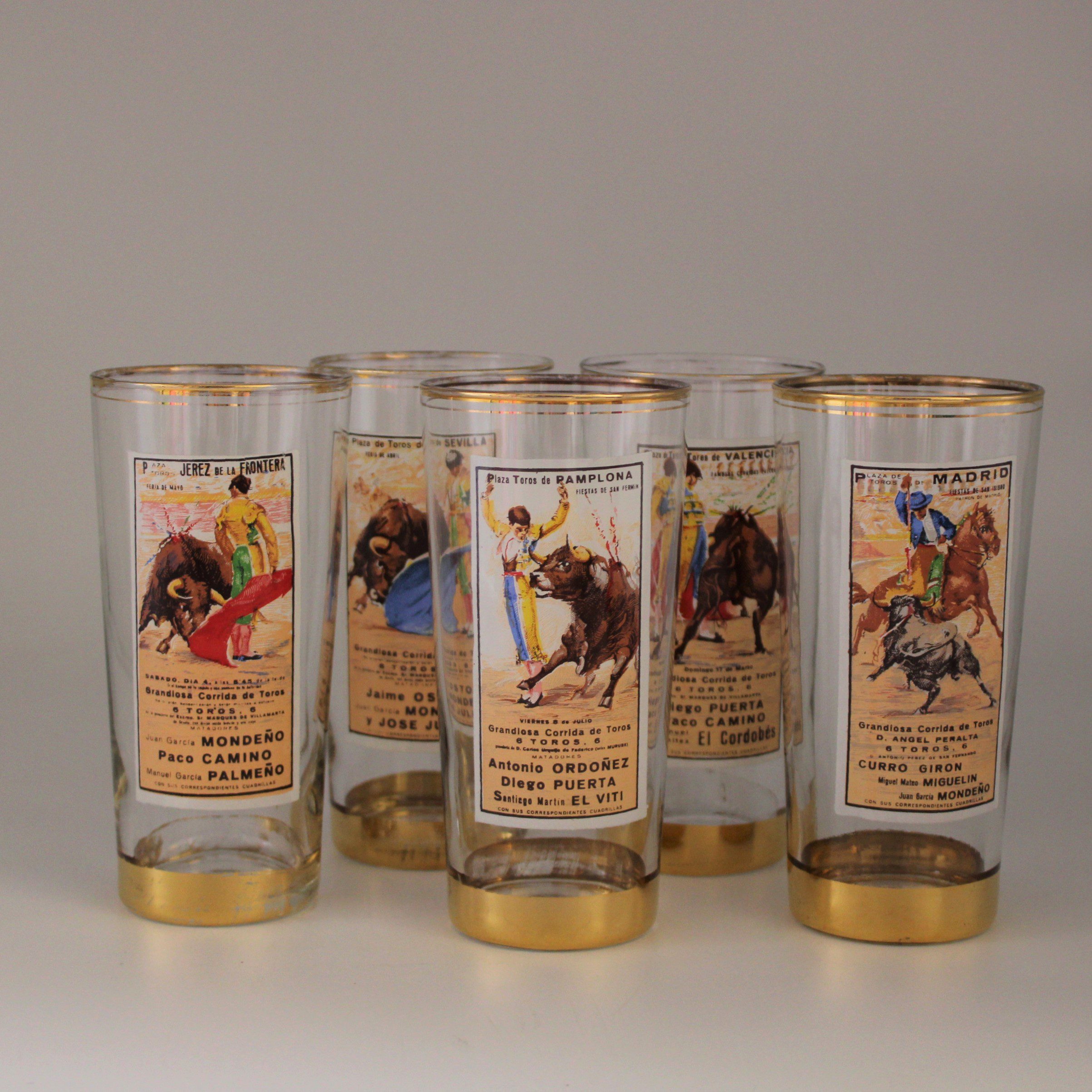 Vintage set Stierenvechtglazen Toreadors / Matadors
