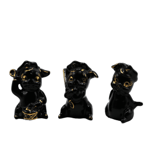 Vintage Set Varkentjes Zwart met Goud