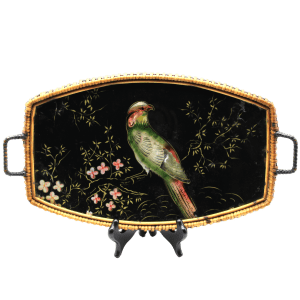 Vintage Antiek Dienblad Paradijsvogel achter glas