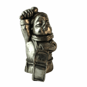 Vintage Tinnen trommel spelende monnik Peltro Italy