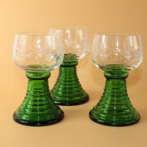 Vintage Wijn Roemers Groene Voet bewerkt glas